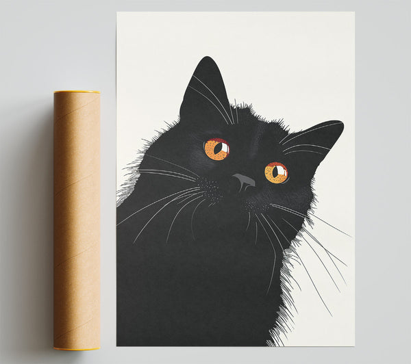 Black Cat With Amber Eyes Print