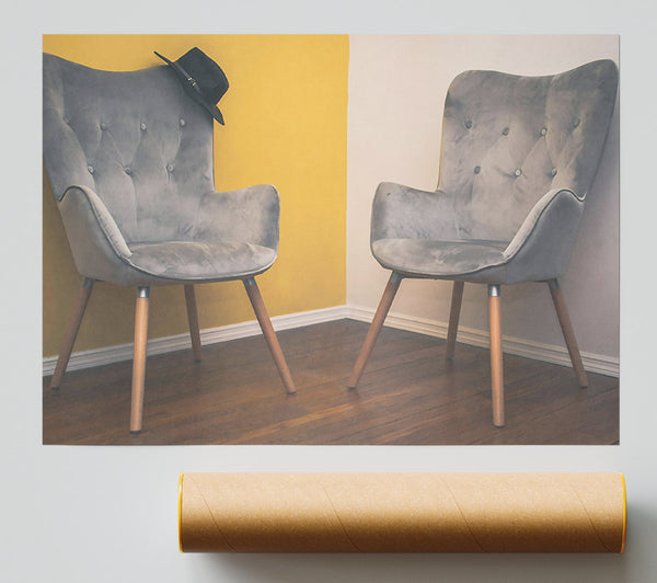 Grey Chairs And Yellow Wall Giclee Print