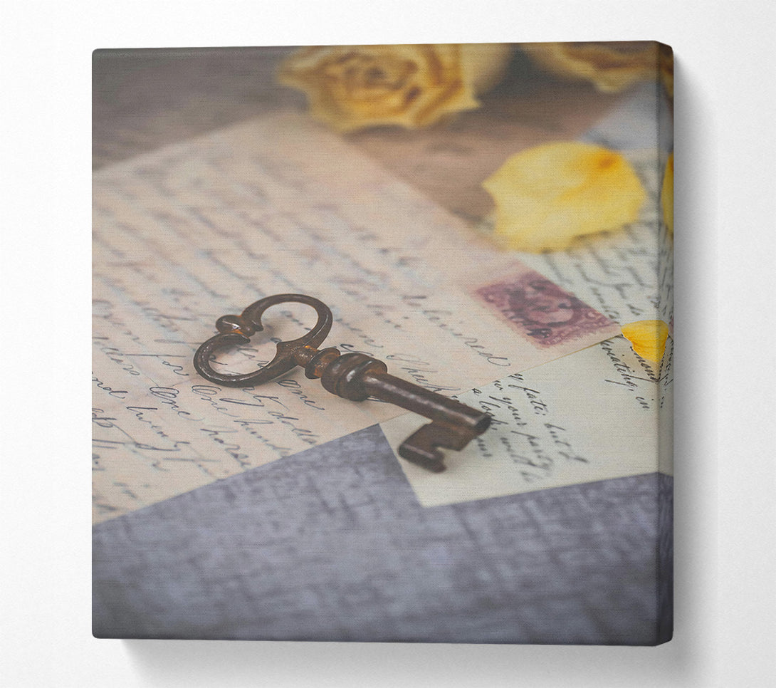  A Canvas Print of Rusty Key And Cream Paper Canvas Art