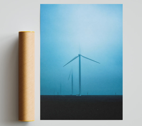 Blue Turbine Fog Poster