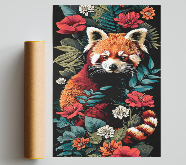 Crimson Red Panda Bloom Giclee Print