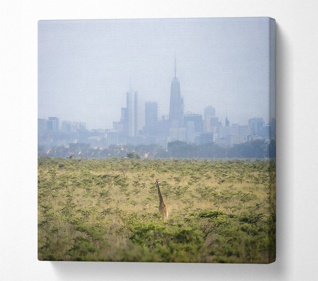  A Canvas Print of Green Giraffe Skyline Canvas Print