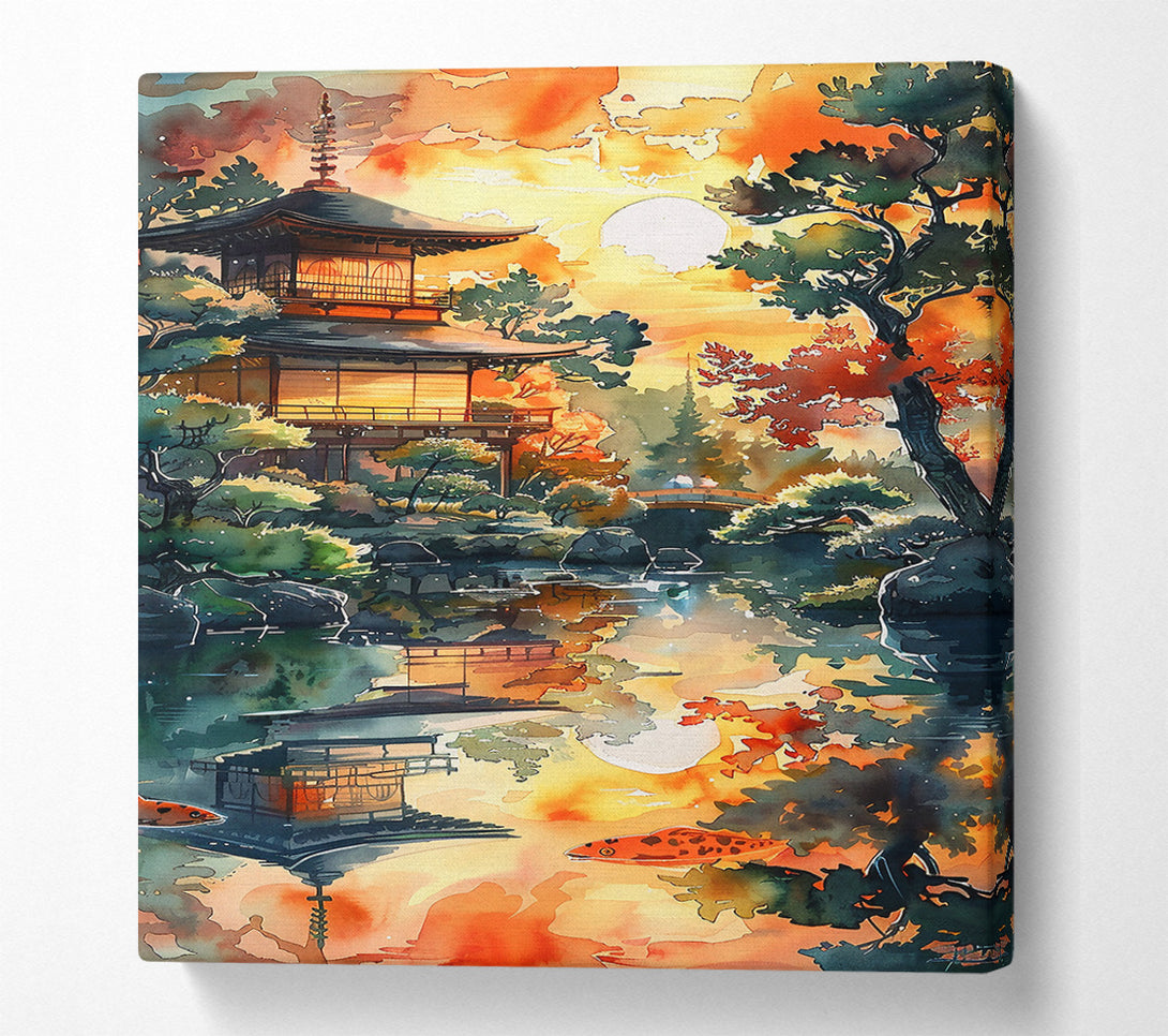  A Canvas Print of Golden Sunset Temple Canvas Wall Art