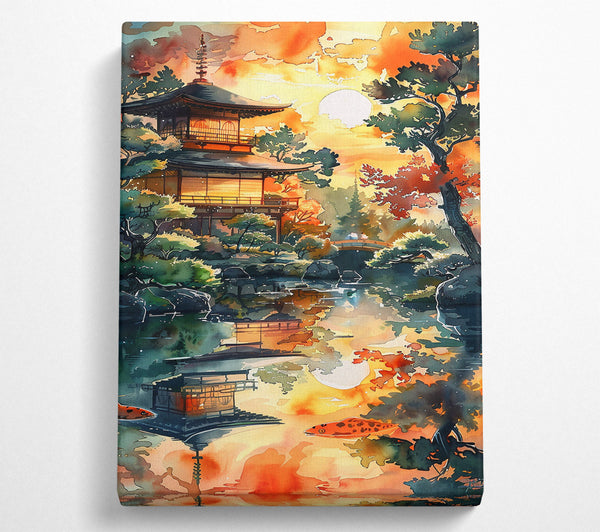  A Canvas Print of Golden Sunset Temple Canvas Wall Art