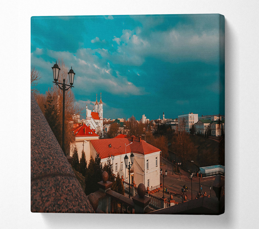  A Canvas Print of Teal Cityscape Sunset Canvas Print