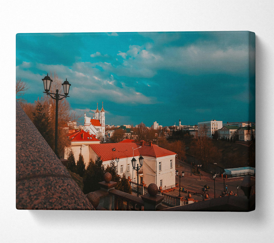  A Canvas Print of Teal Cityscape Sunset Canvas Print