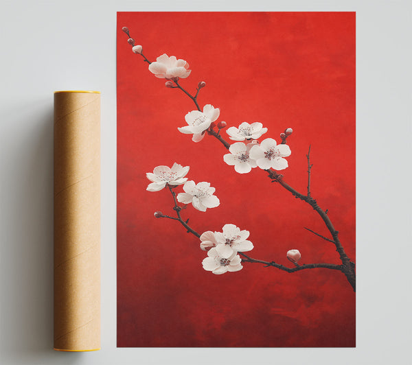 Red Bloom Branch Poster