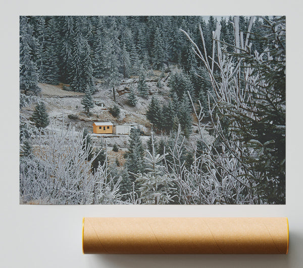 Yellow Cabin In The Snow Giclee Print