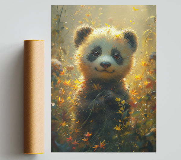 Golden Panda Bloom Giclee Print