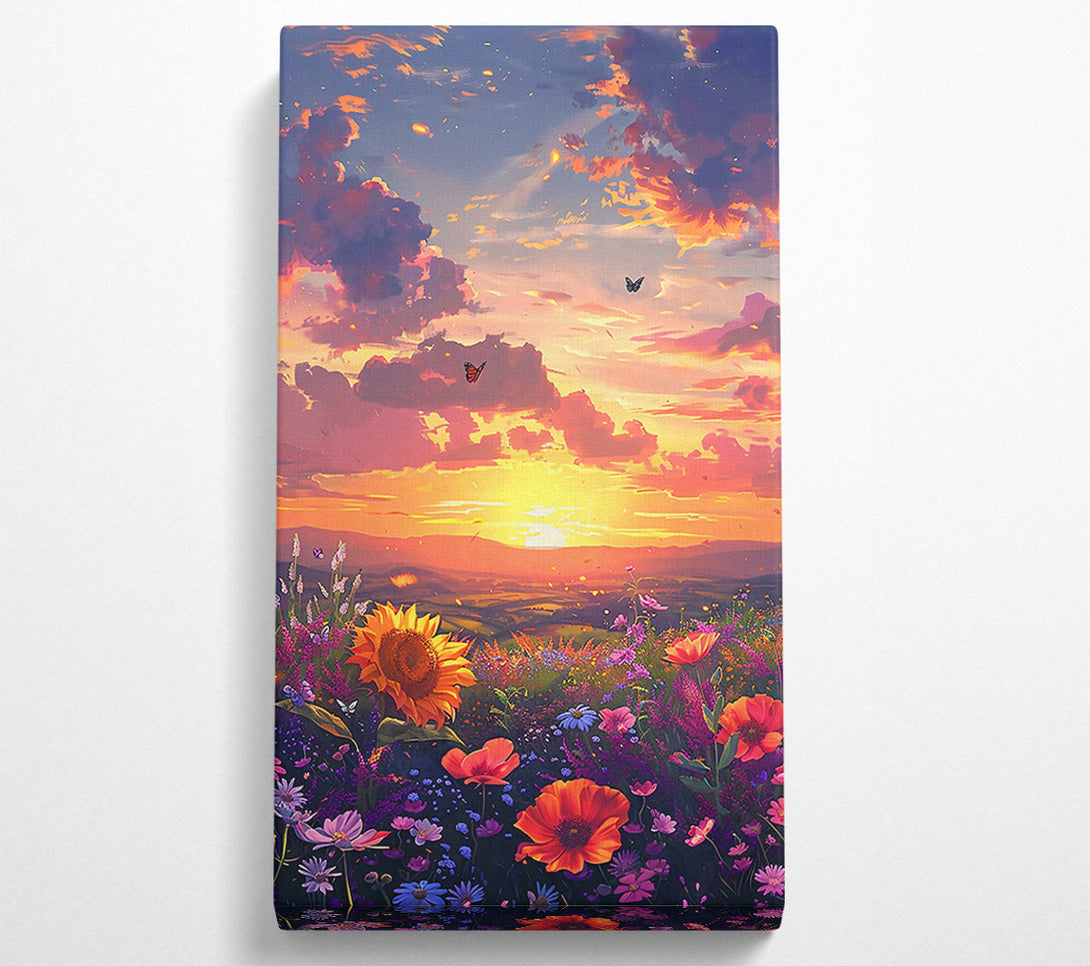  A Canvas Print of Golden Sunset Meadow Canvas Wall Art