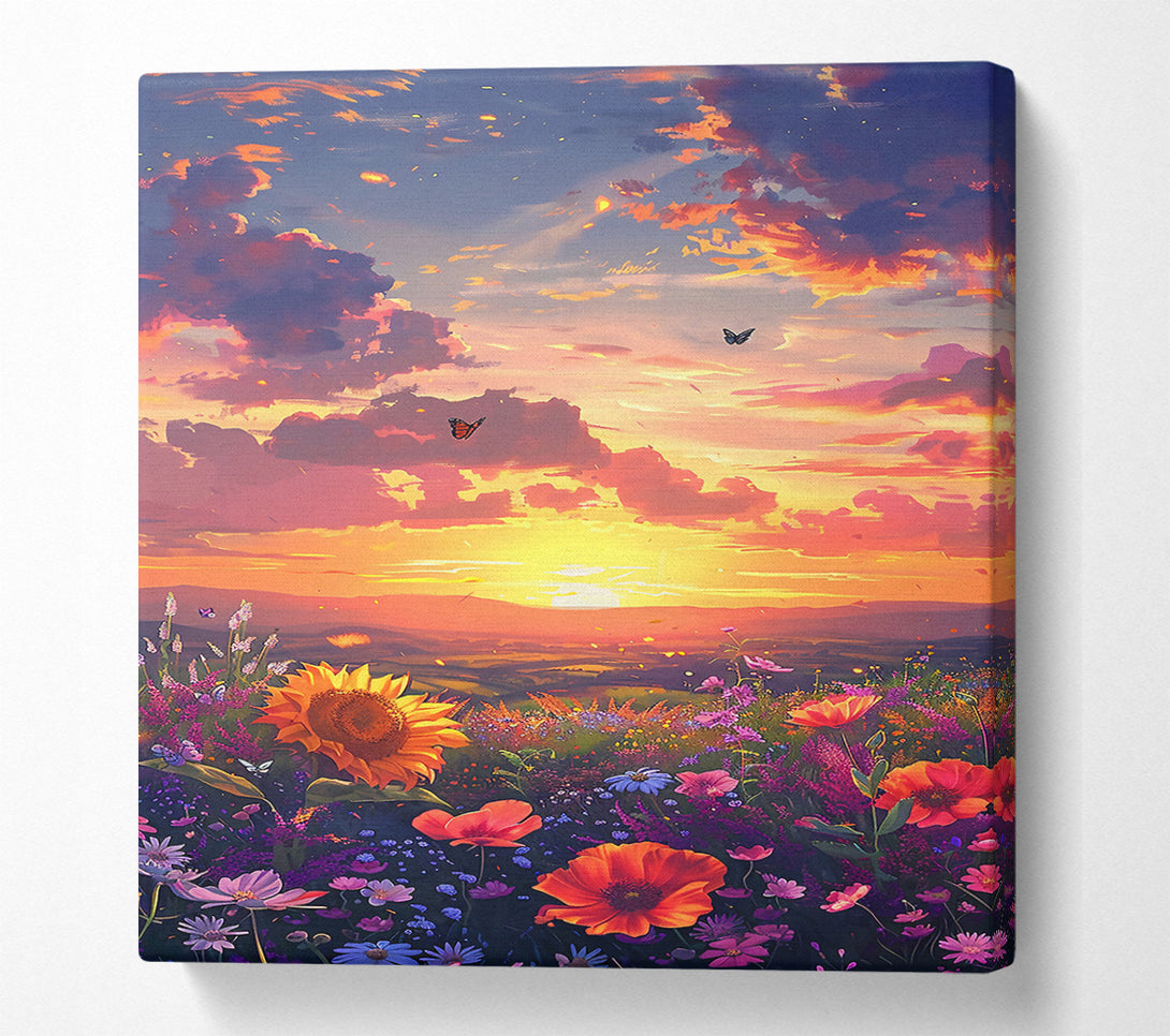  A Canvas Print of Golden Sunset Meadow Canvas Wall Art