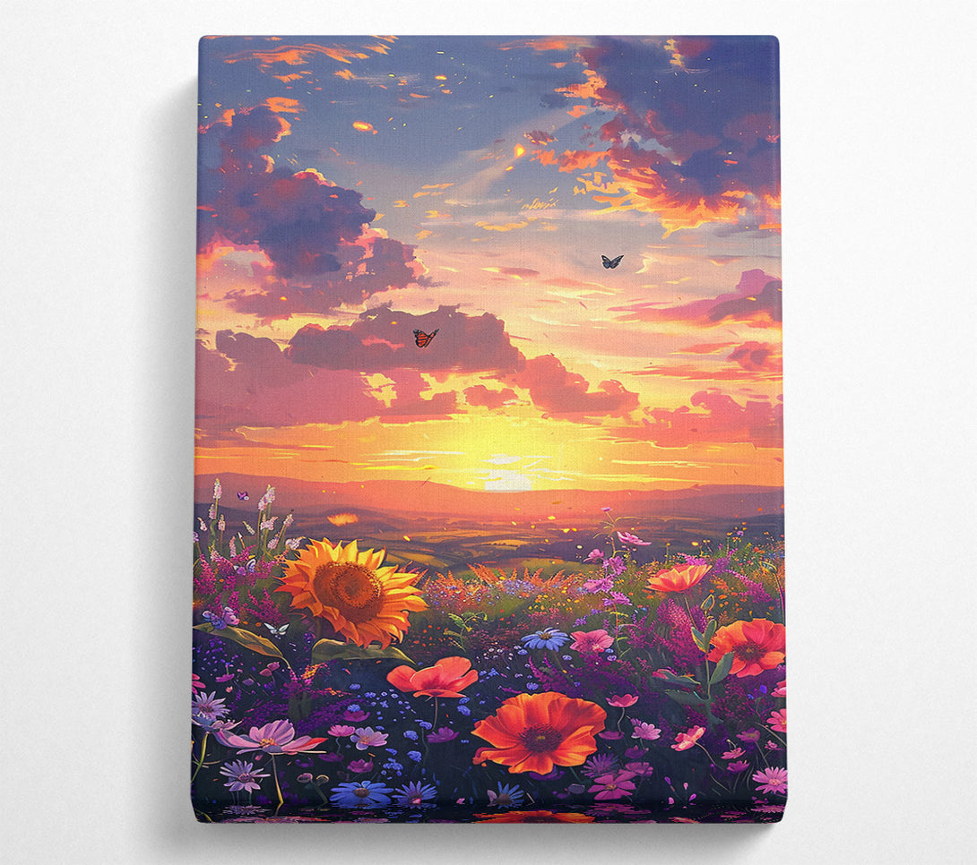  A Canvas Print of Golden Sunset Meadow Canvas Wall Art