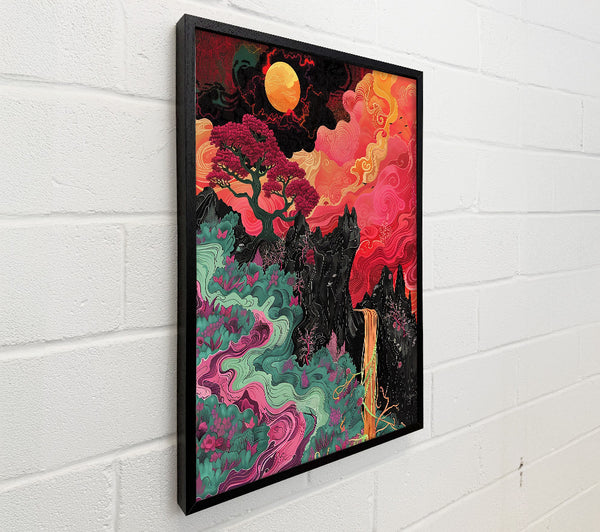 Crimson Dreamscape Waterfall