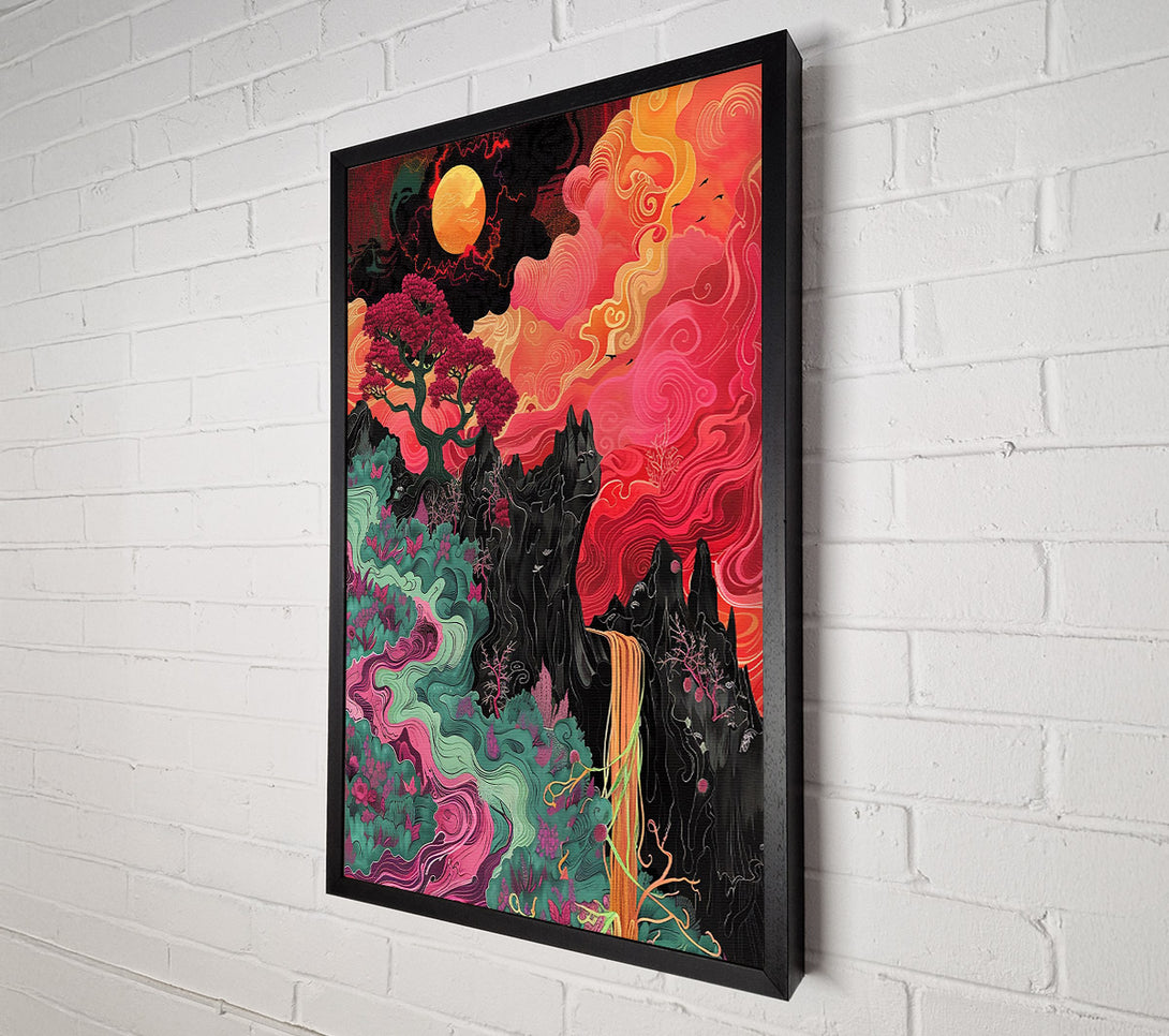  A Canvas Print of Crimson Dreamscape Waterfall Canvas Print