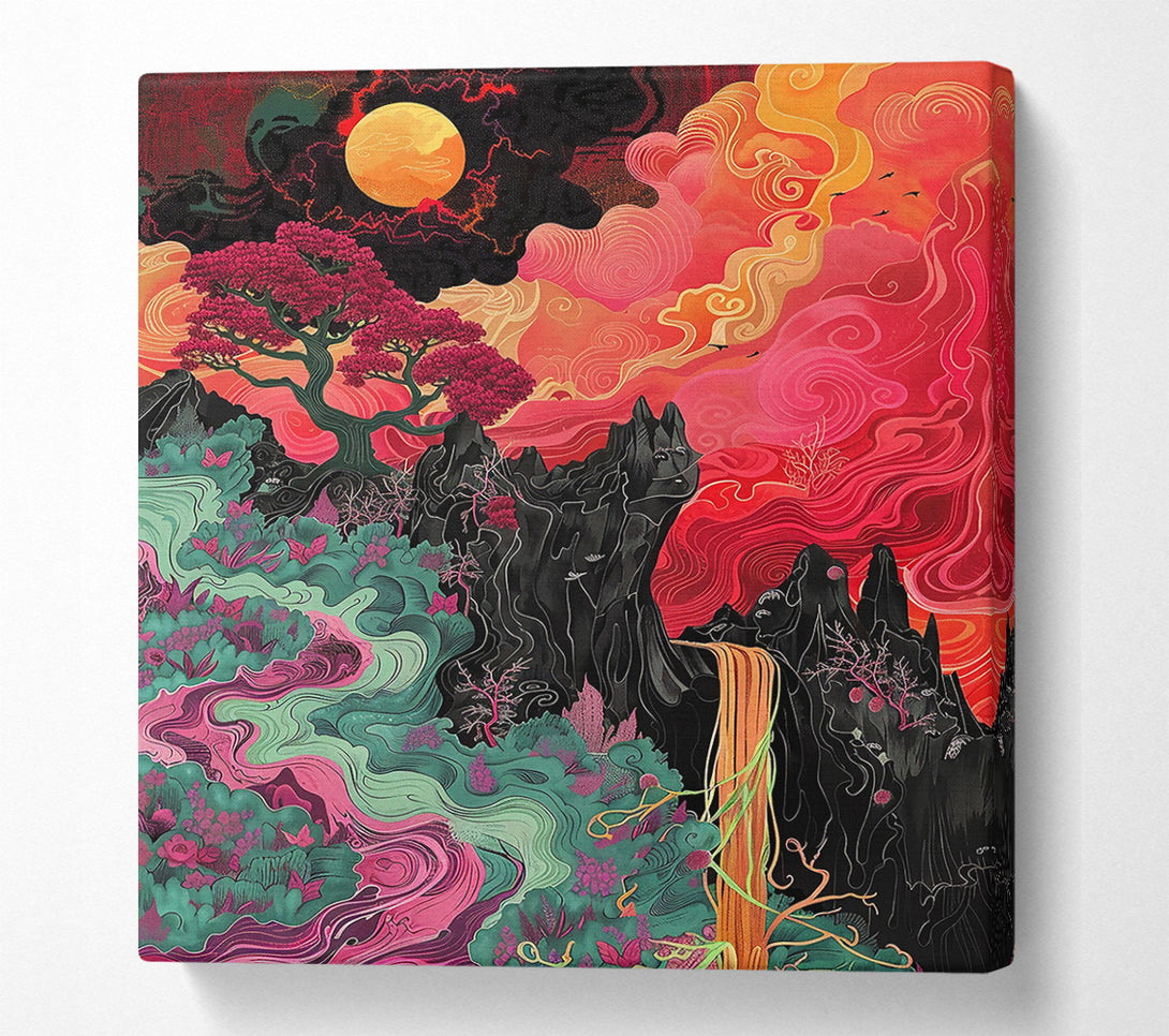  A Canvas Print of Crimson Dreamscape Waterfall Canvas Print