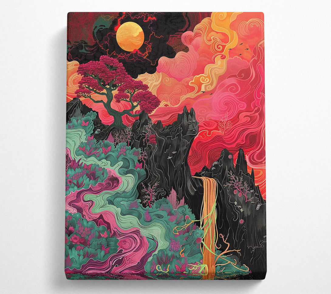  A Canvas Print of Crimson Dreamscape Waterfall Canvas Print
