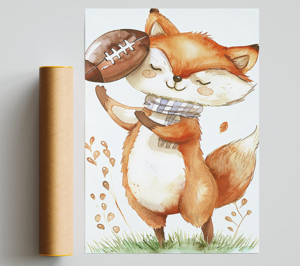 Orange Fox With Football Giclee Print