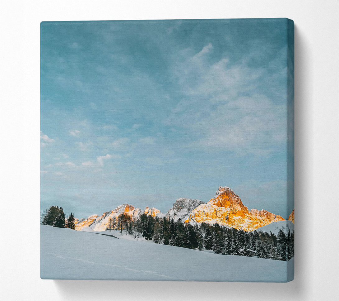  A Canvas Print of Golden Peaks In Snow Canvas Wall Art