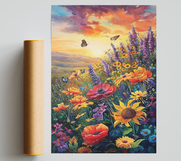 Orange Sunset Blooms Poster