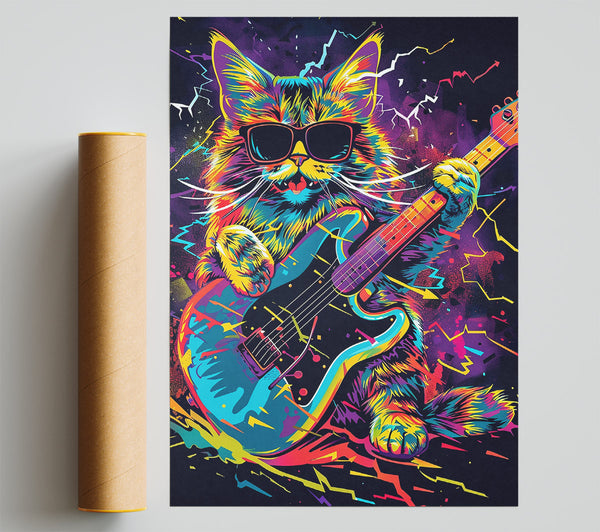 Neon Cat Guitar Solo Print