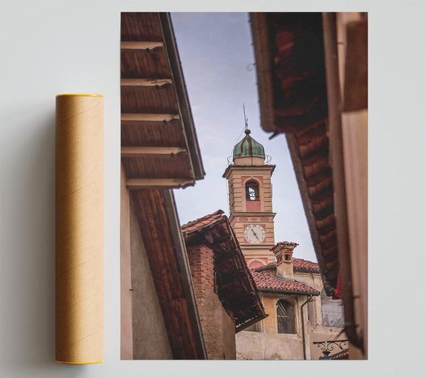 Peach And Green Clocktower Giclee Print