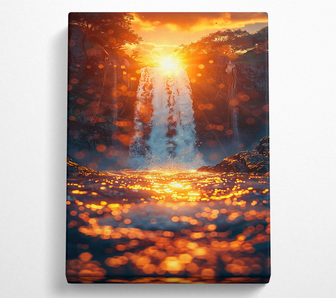  A Canvas Print of Golden Waterfall Sunset Canvas Wall Art