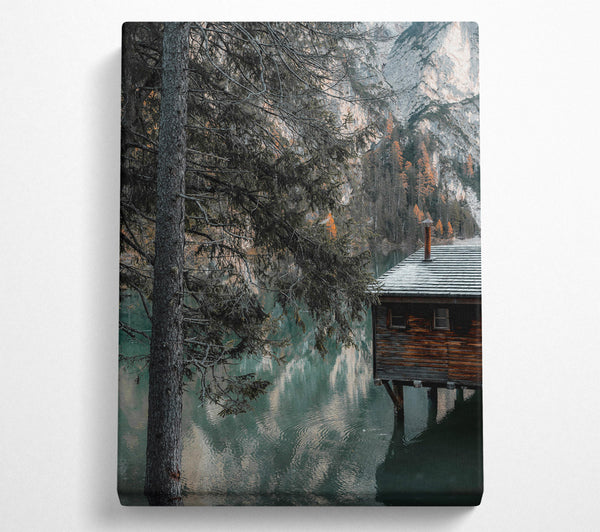  A Canvas Print of Teal Lake Cabin Canvas Art