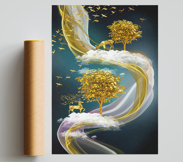 Abstract Swirl Stags Poster