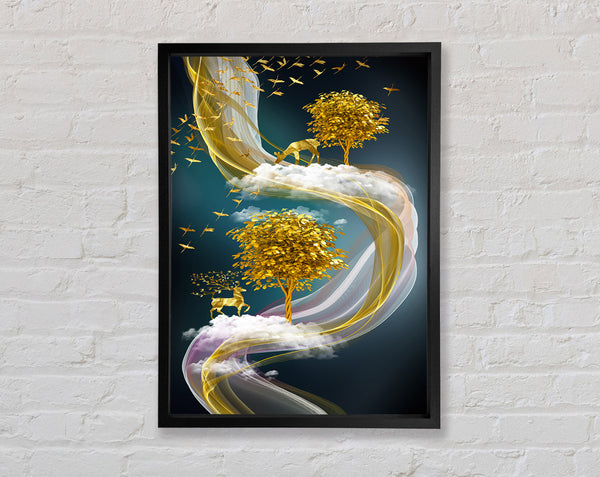 Abstract Swirl Stags Framed Print