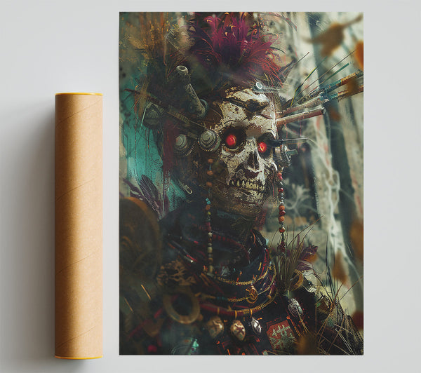 Crimson Cyber Skull Poster
