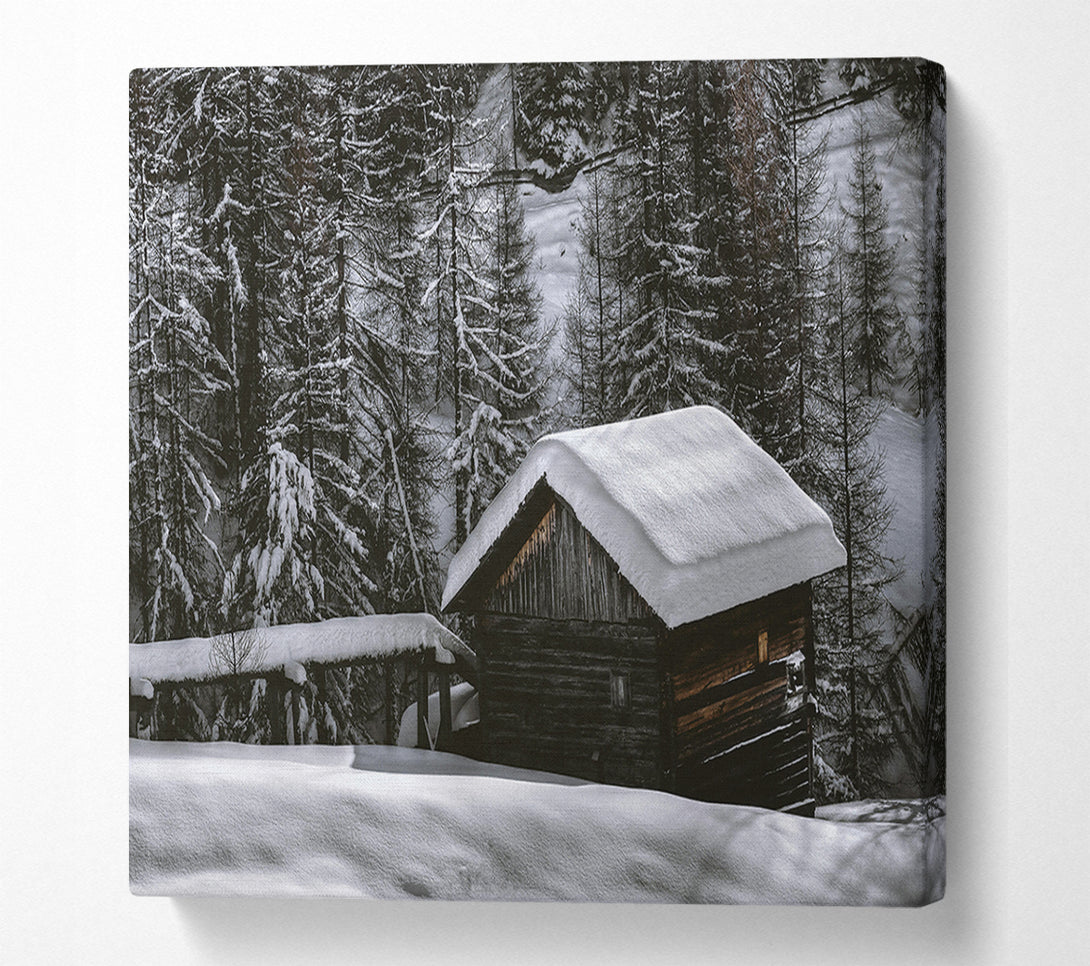  A Canvas Print of White Cabin Under Snow Canvas Art