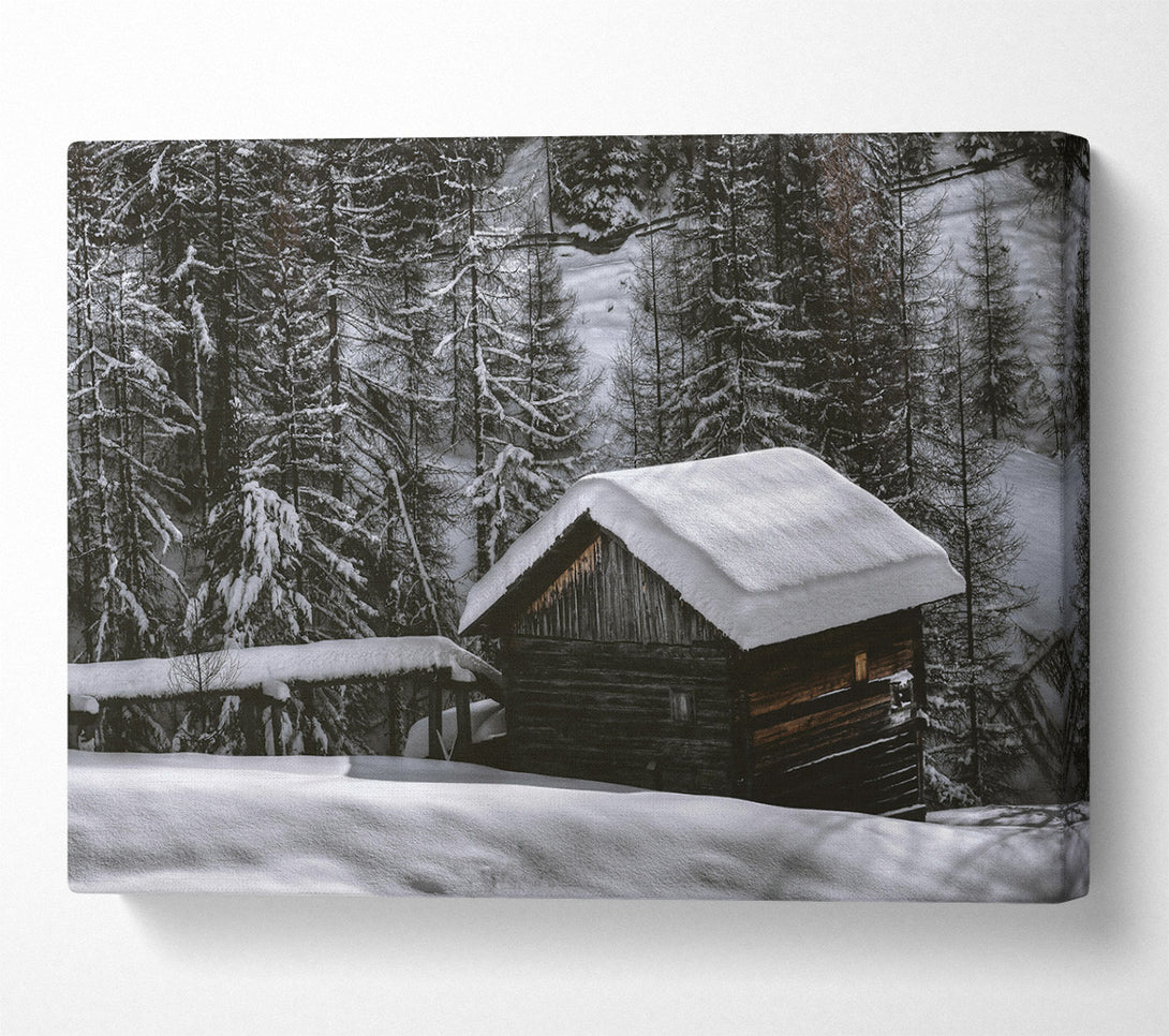  A Canvas Print of White Cabin Under Snow Canvas Art