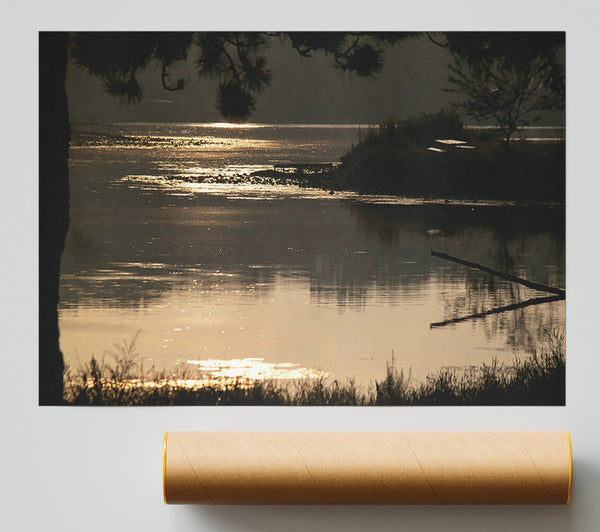 Golden Lakeside Sunset Print