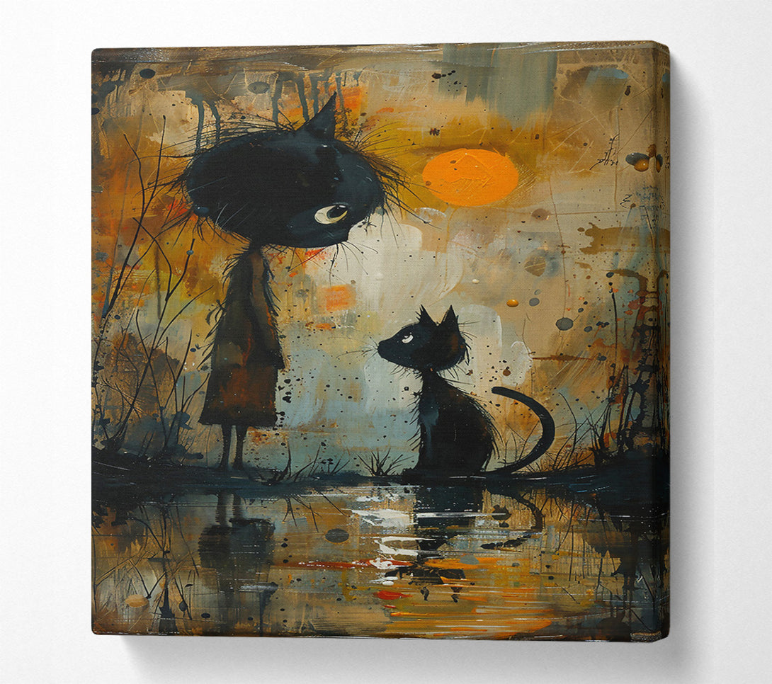  A Canvas Print of Orange Sunset Shadow Cats Canvas Wall Art
