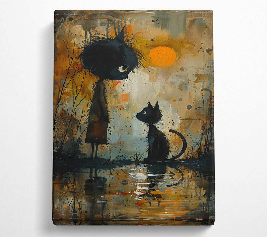  A Canvas Print of Orange Sunset Shadow Cats Canvas Wall Art