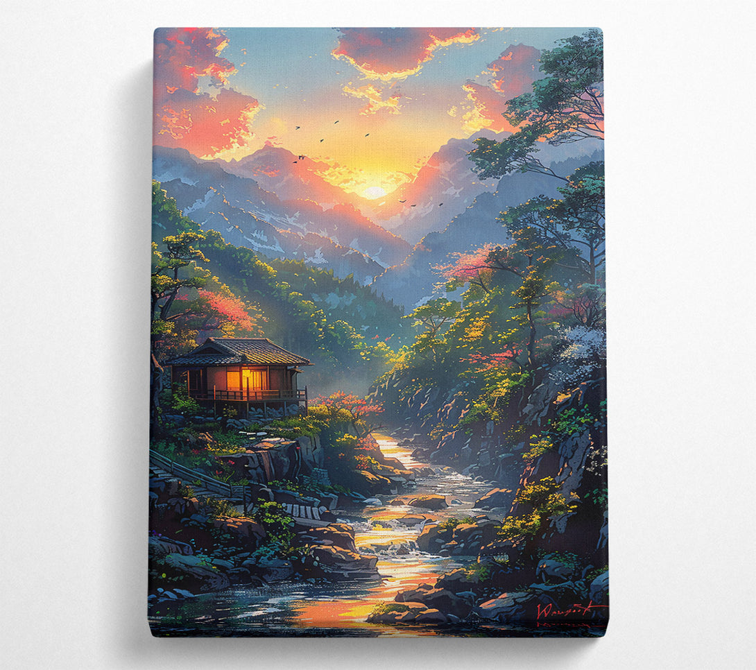  A Canvas Print of Golden Sunset Stream Canvas Print