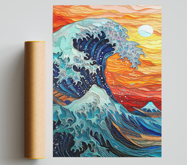 Blue Wave Papercut Poster
