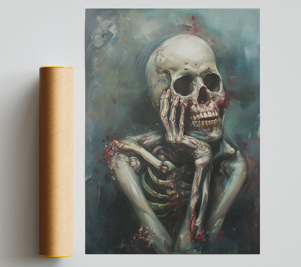 Cyan Skull Contemplation Poster
