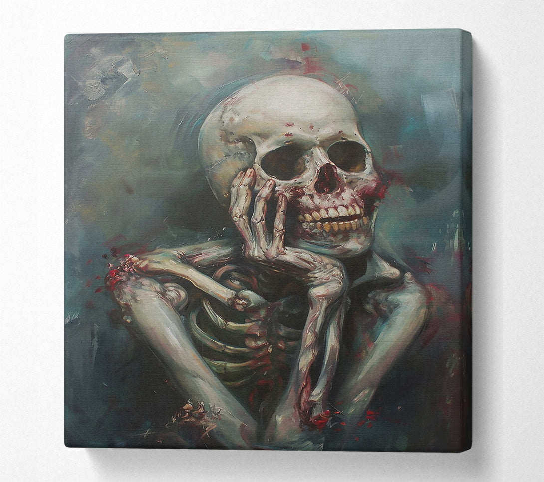  A Canvas Print of Cyan Skull Contemplation Canvas Art