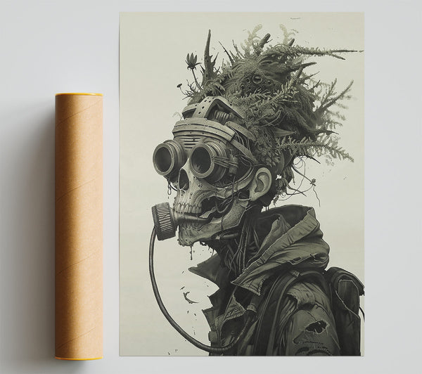 Grey Mechanical Bloom Print