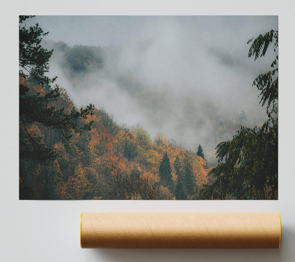 Orange Mist Mountains Poster