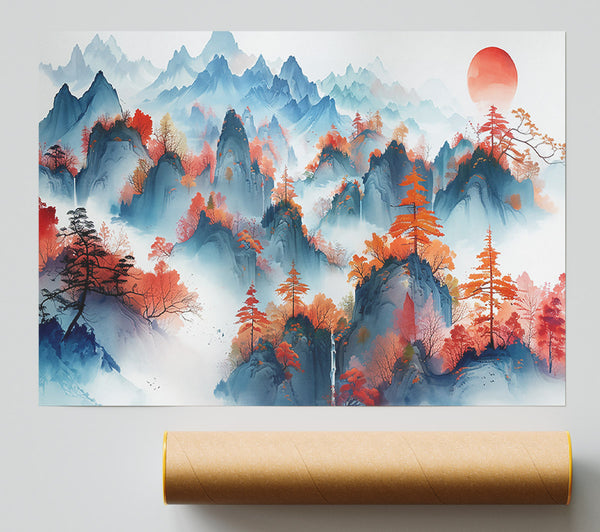 Crimson Mountain Mist Giclee Print