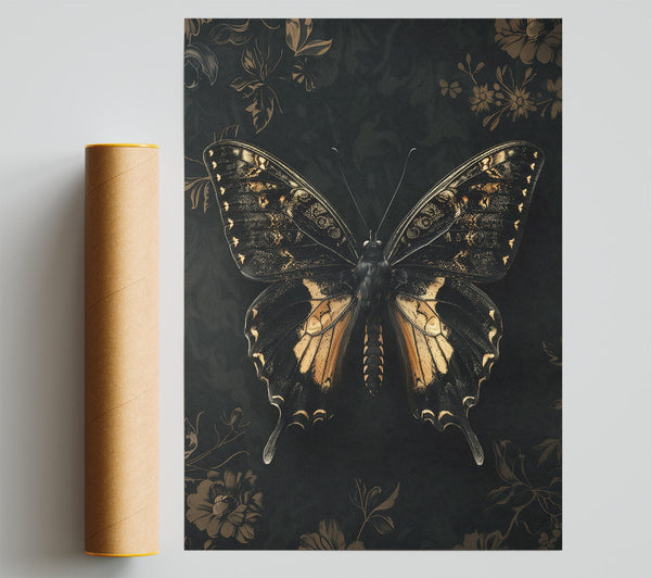 Golden Black Butterfly Poster