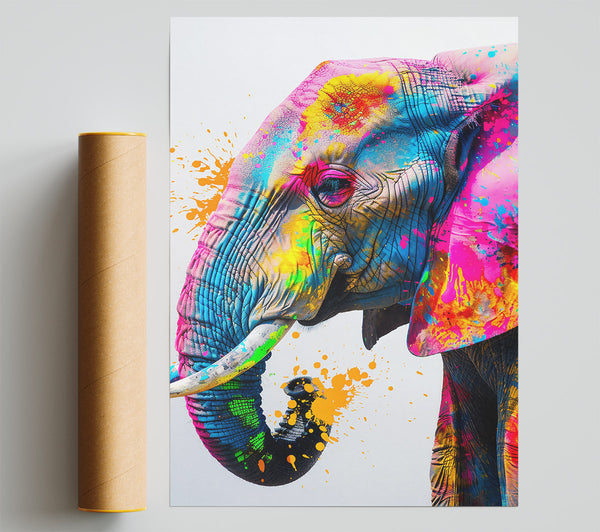 Orange Splashed Elephant Giclee Print