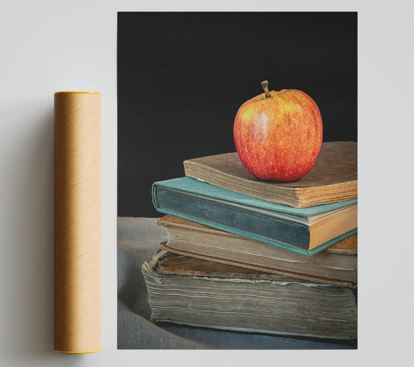 Red Apple On Books Poster