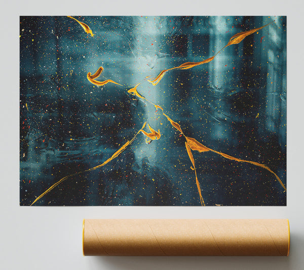 Azure Gold Streaks Print