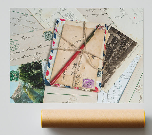 Red Ink & Old Letters Print