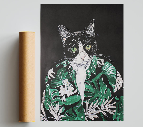 Green Feline Fashionista Poster
