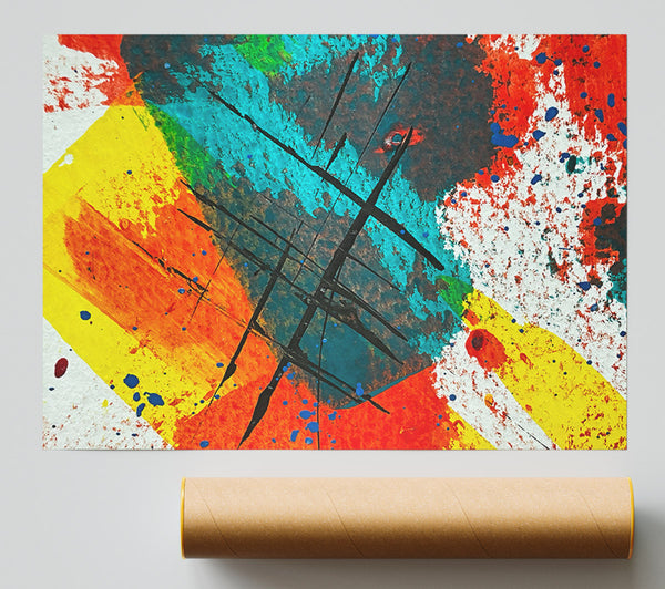 Teal Grid Abstract Print