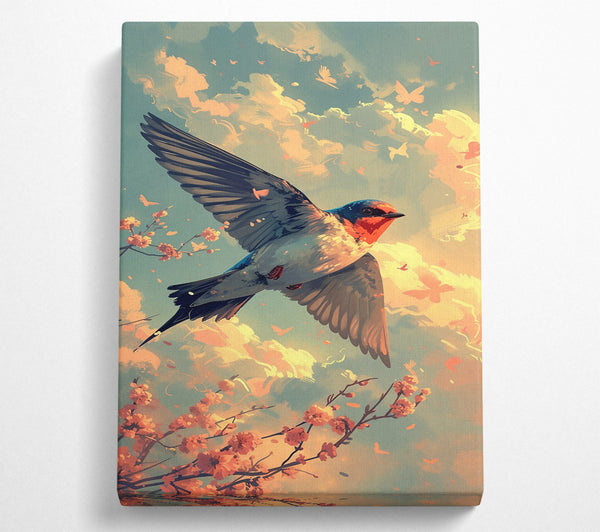  A Canvas Print of Peach Sky Swallow Canvas Print